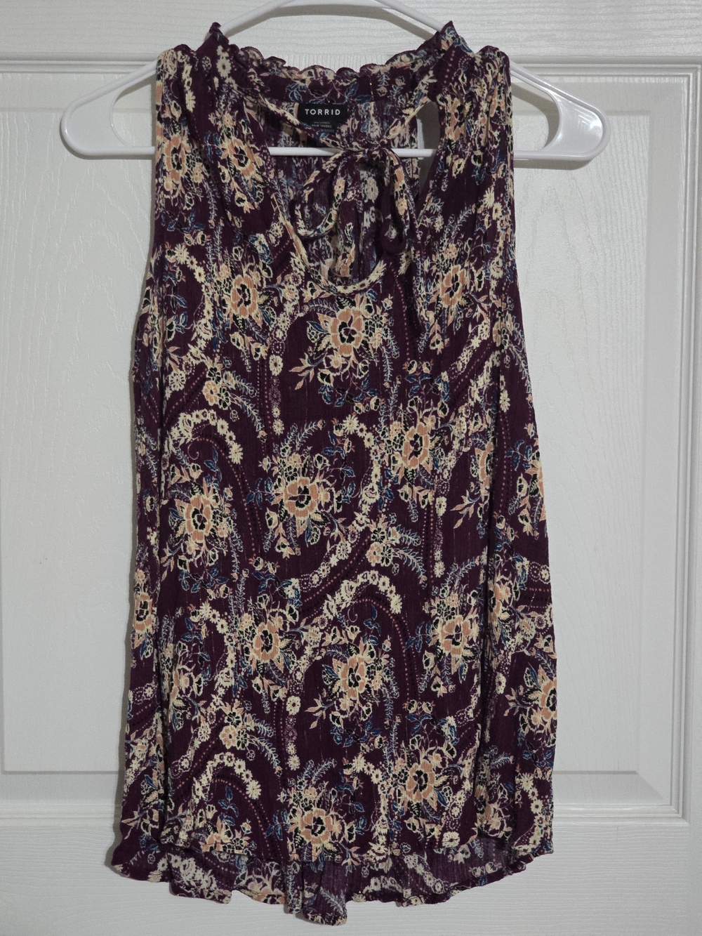 torrid Plum Floral Tie-Detail Sleeveless Blouse
